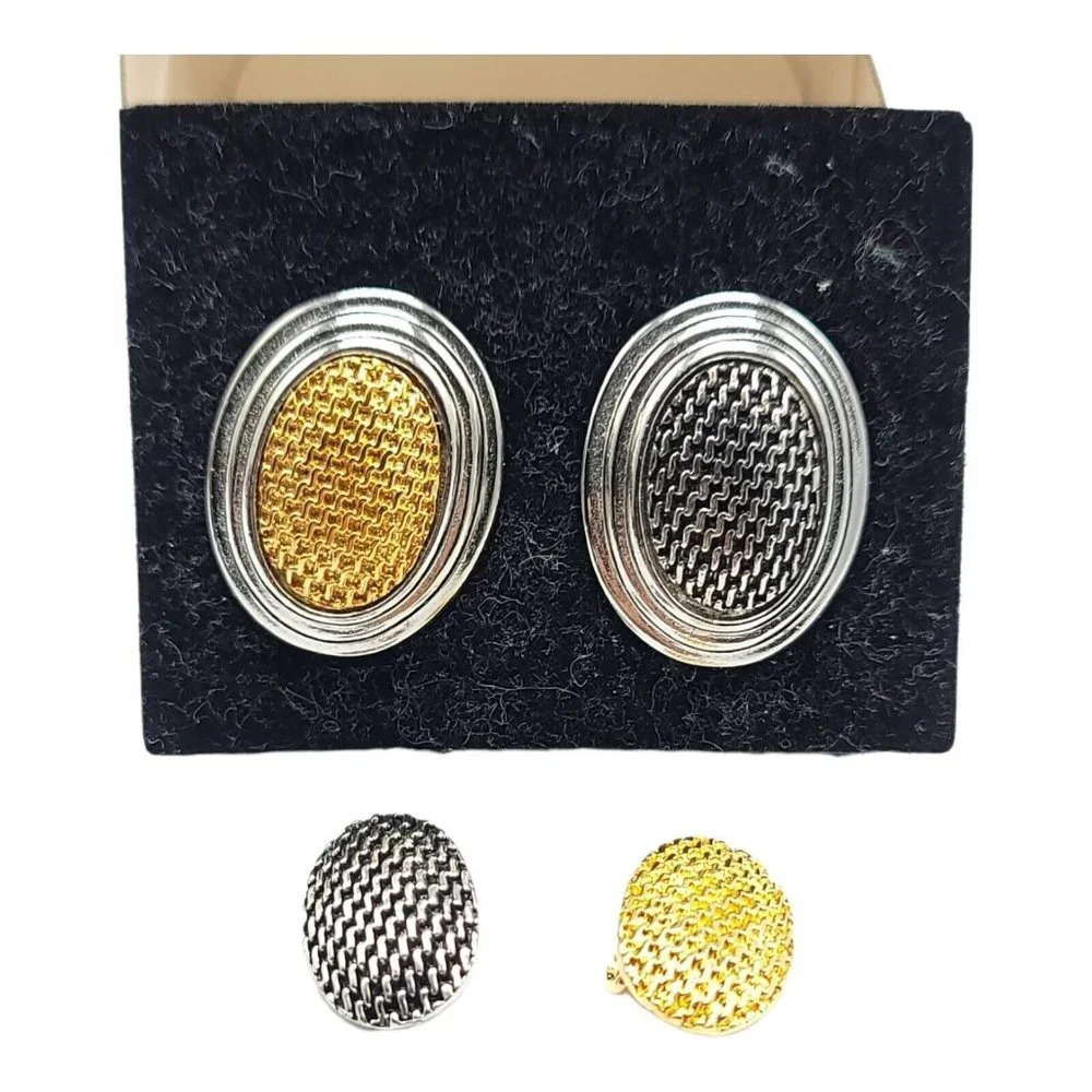 AVON Two Tone Magnetic Convertible Clip Earrings 1999 Vintage Gently Used